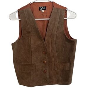 70s Vintage GAP Men’s Brown Leather Vest Size L Western Preppy‎ Eclectic Style